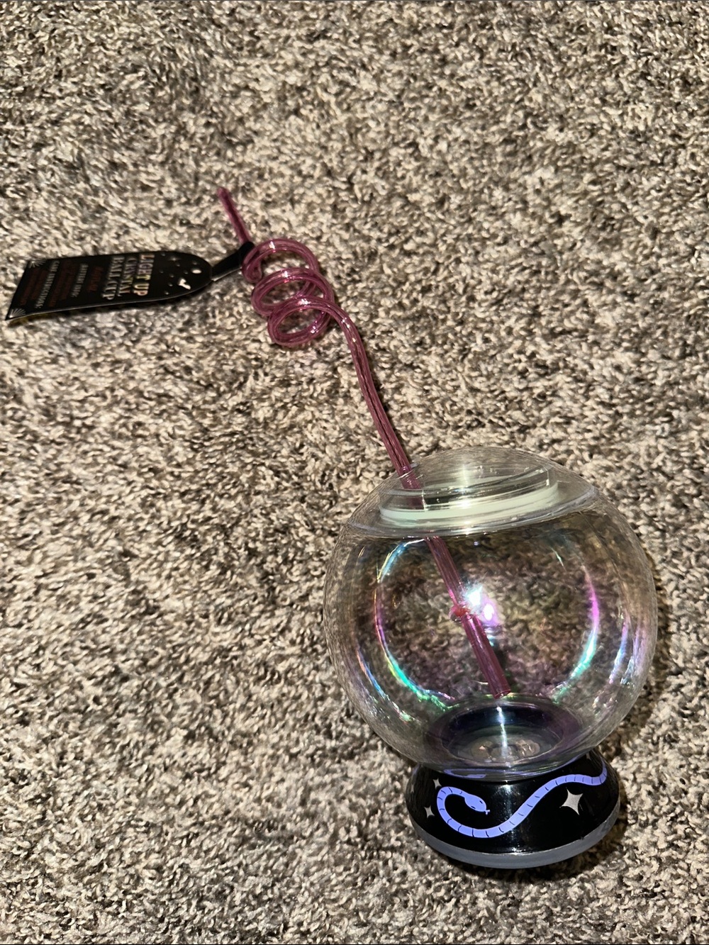 Iridescent Glass Orb Drink Cup with Purple Swirl Straw - Halloween